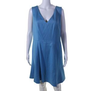 Dee Hutton Womens Silk V Neck Knee Length Sleeveless A Line Dress Sky Blue Size
